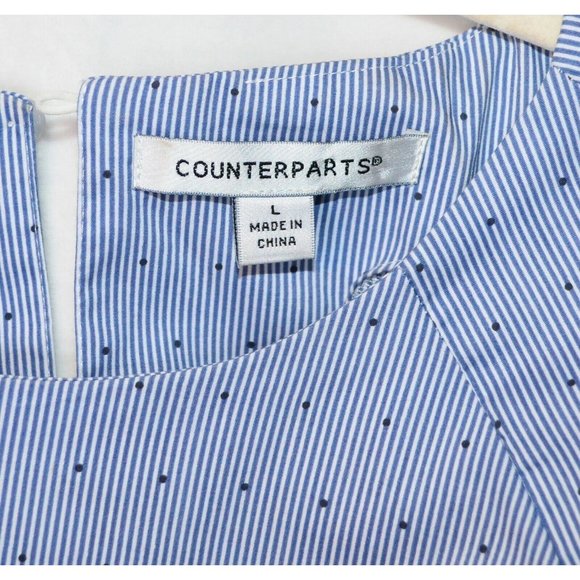 COUNTERPARTS Bell Sleeve Tie Cuff Striped Dot Blouse Blue/White Size L - Picture 4 of 4